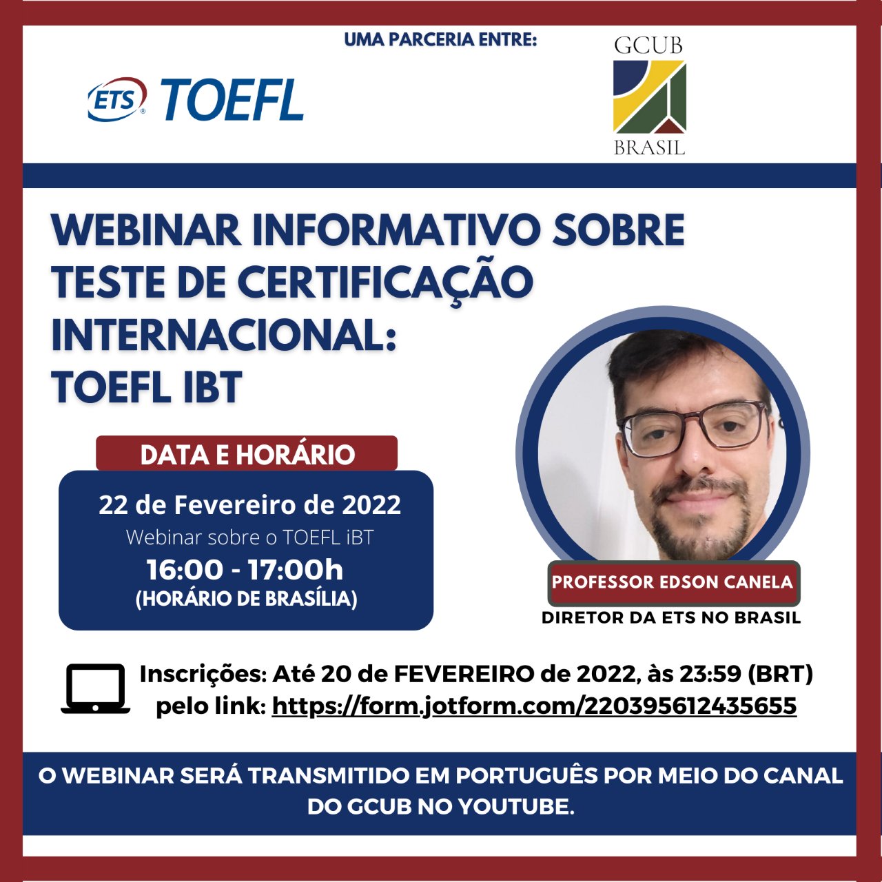 Webinar Informativo sobre Teste de Certificação Internacional TOEFL IBT